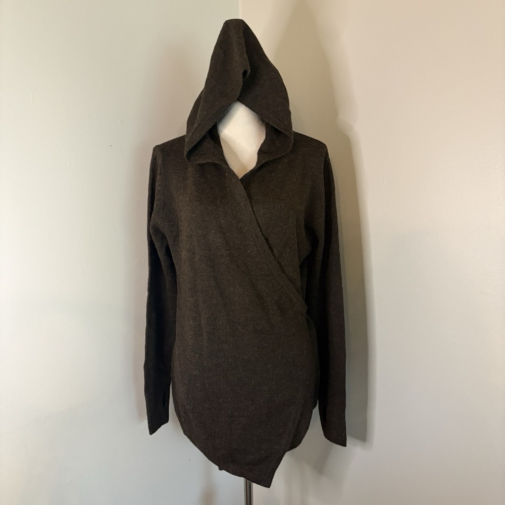 Betabrand Black Sheep Brown Hooded Wrap Sweater Cardigan NWOT S / M Wool Blend